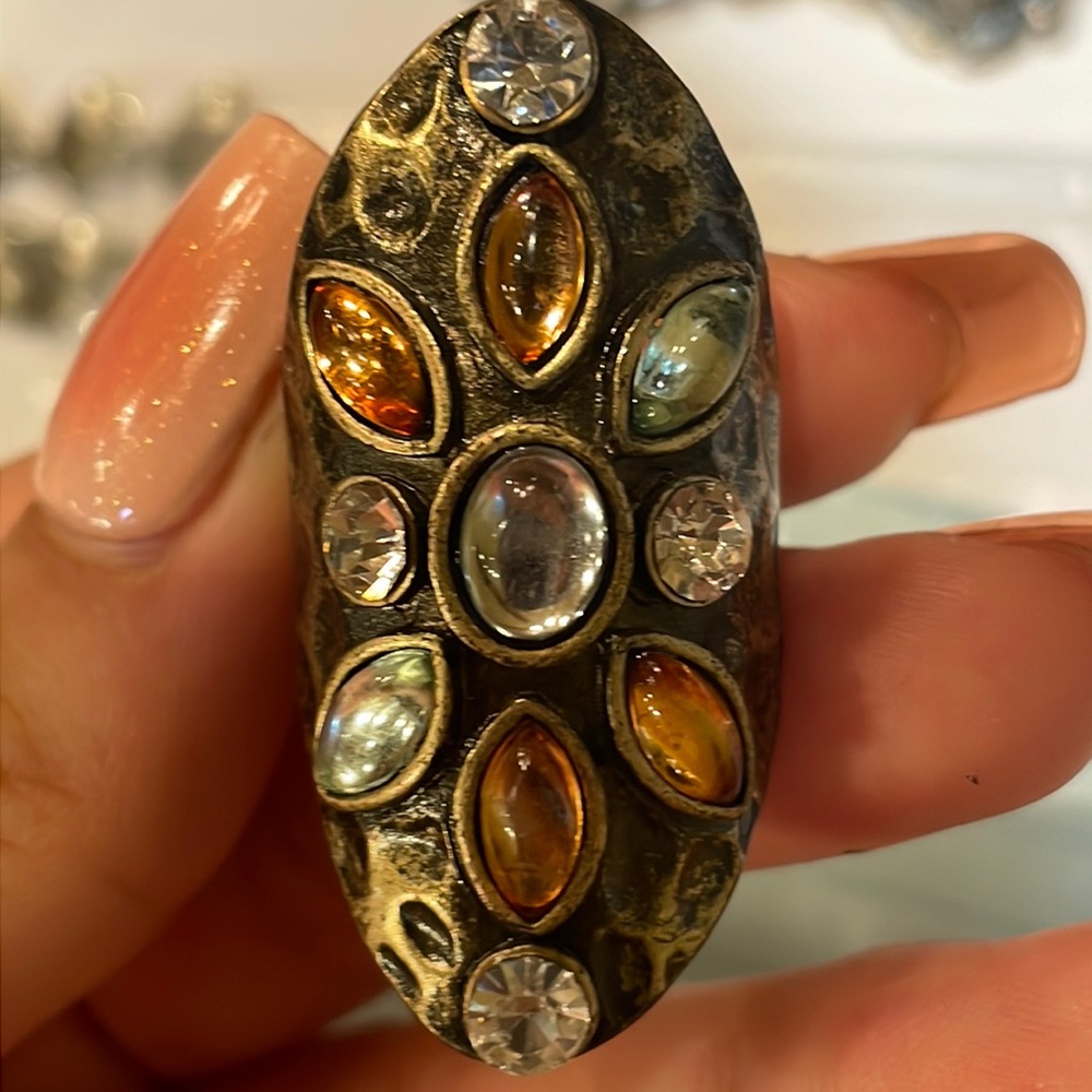 Brown Clear Hammered Adjustable Stretch Ring - image 2